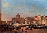 Ippolito Caffi Canvas Paintings - St. Peter's and the Vatican Palace, Rome